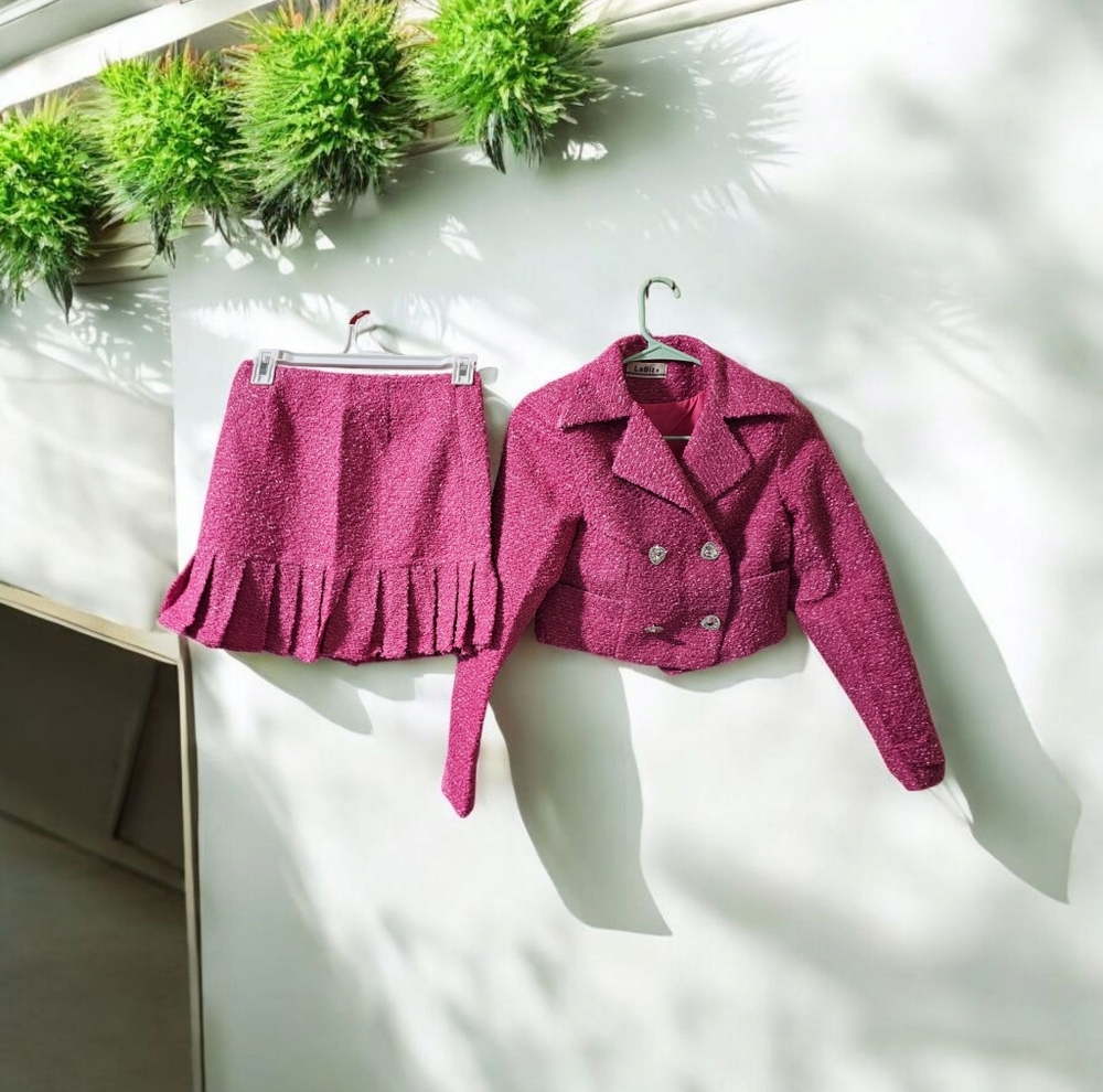 Pink Tweed Jacket and Skirt Set